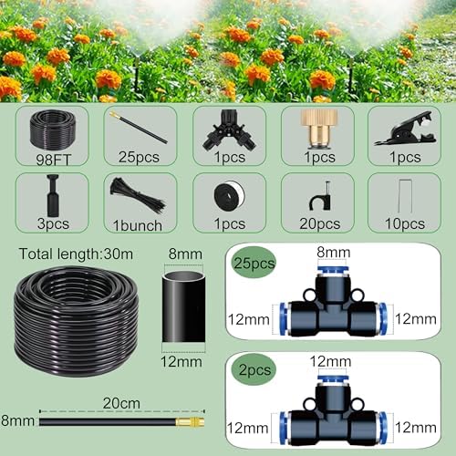 98 Ft Drip Irrigation System,360°Bendable Drip Irrigation Kit,25 Nozzles and 27 Quick Connectors,Automatic Garden Irrigation System,Adjustable Atomizing System for Plants, Greenhouse,Yard,Lawn - Image 2