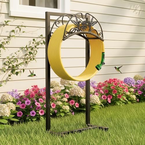 Garden Hose Holder - Upgraded Electrophoretic Coating Anti-Rust Graden Hose Storage Rack with Hummingbird Pattern Holds 150ft, Heavy Duty Garden Hose Hanger, Water Hose Holders for Outside Yard Lawn by Qiaogreen