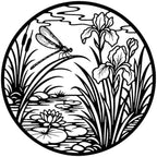 Pond with Flora Dragonfly and Flowers Metal Wall Art for Study Room Decor by Unknown