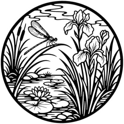 Pond with Flora Dragonfly and Flowers Metal Wall Art for Study Room Decor by Unknown