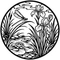 Pond with Flora Dragonfly and Flowers Metal Wall Art for Study Room Decor by Unknown