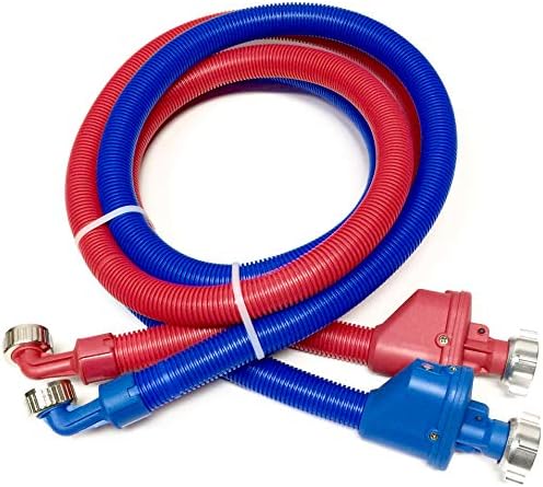 2-pack Flood Safe Washing Machine Hoses - Heavy Duty PVC Hose Sealed With Rigid Corrugated Outer Wall in Red-Blue and Built-in Auto Shut-off Valve Univeral 90 degree elbow Connection (6) by SharkIndustrial