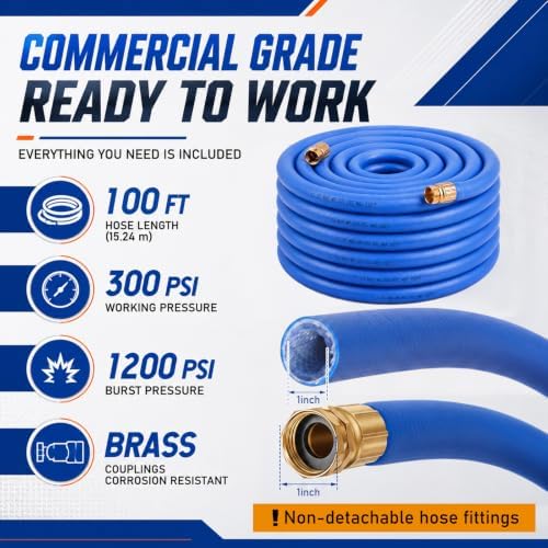 Sivak 1" x 100ft Commercial Garden Hose 1200psi Burst Lightweight Flexible - Image 2