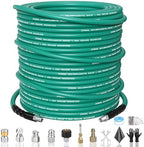 200FT Sewer Jetter Kit for Pressure Washer,1/4‘’NPT Drain Cleaner Hose 5800PSI, with Adapter Corner Rotating Button Nose Sewer Jetting Nozzles Kit Pearl Corsage Pin Spanner Waterproof Tape… by SITIMIMIL