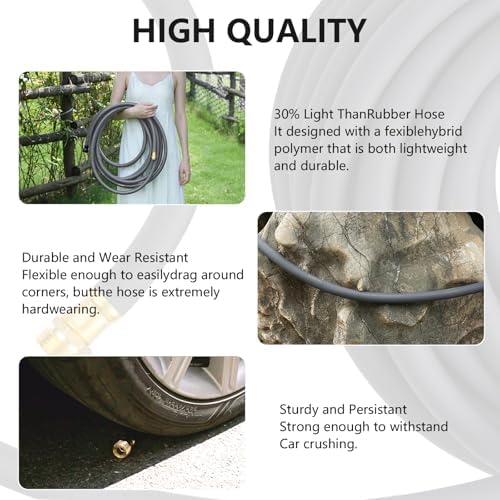 Garden Hose 5/8"x 25ft Brass Rubber Heavy Duty Water Hose 600 PSI Grey - Image 4