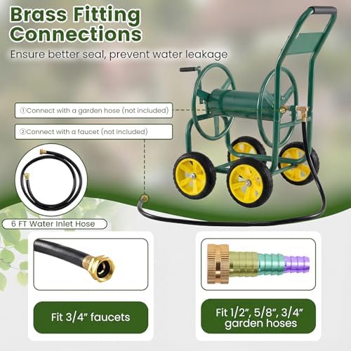 Goplus Garden Hose Reel Cart, 330ft 5/8" or 400ft 1/2" Large Capacity, Heavy-Duty Metal Hose Cart w/4 Wheels, Portable Water Hose Organizer for Outdoor Yard Planting Lawn - Image 6