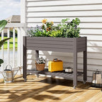 33.7" Tall Raised Garden Bed with Wheels, Divisible Resin Planter Box with Drainage Gauge & Storage Shelf, Herb Planter for Garden Patio Backyard, Medium Gray (33.7" h) - Image 4