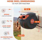 33ft Retractable Garden Hose Reel 1/2 inch, Compact Wall Mount Water Hose with Easy Rewind System, Space-Saving Hose Box for Small Patio, Deck & Balcony, 9-Function Nozzle Included - Image 3