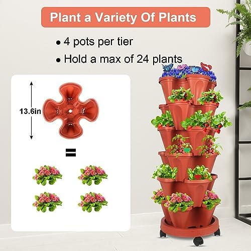 GameXcel Vertical Planter Tower - 6 Tier Stackable Garden Planters with Wheels and Garden Tool Set Plant Pots for Strawberry Herb Flower and Vegetable Indoor Outdoor Use Red - Image 5