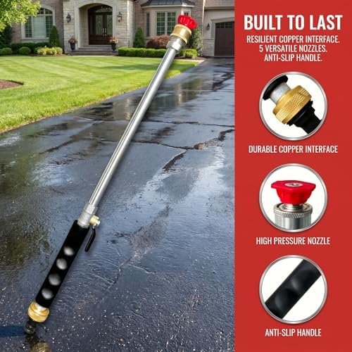 Garden Hose Nozzle High Pressure, Pressure Washer Gun for Garden Hose with 5 Interchangeable Nozzles, Jet Hose Pressure Nozzle for Car, Patio & Garden Cleaning – Black - Image 5