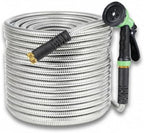 Jojoka Heavy Duty Stainless Steel Garden Hose 25FT, Flexible Kink-Free Metal Water Hose with 10-Function Spray Nozzle and Solid Brass 3/4'' Connectors, Leak-Proof US Standard for Garden, Lawn by Jojoka