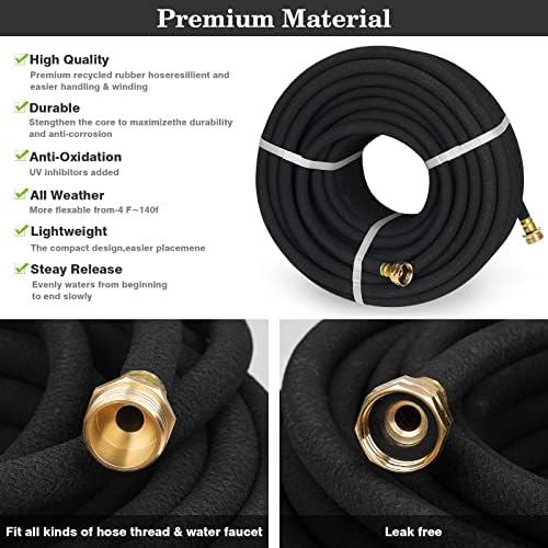 Heavy Duty Soaker Hose 150FT 1/2 Inch Rubber Garden Drip Irrigation Hose with Solid Brass Connector Water Saving Linkable Soaker Hose for Garden Bed Flower Vegetable Lawn - Image 3