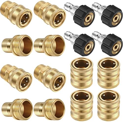 16 Packs Pressure Washer Adapter Set Connect Disconnect Kit Includes M22 Swivel to 1/2 Inch Connect 3/8 Inch to Quick Release 3/8 Inch Plug 1/2 Inch Plug 3/4 Inch Swivel Female Male for Garden Hoses by Treela