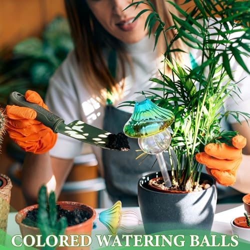 4 Pack Self Watering Globes for Plants, Automatic Plant Watering Bulbs with Mushroom Design, 11 oz Large Gradient Color Glass Plant Waterer Stakes for Indoor and Outdoor Plants, Vacation and Travel - Image 4
