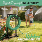 YQSLYSF 2 Pack Garden Hose Holder, Water Hose Stand with 4 Stake and 2 Tool Hooks, Heavy-Duty Metal Hose Storage Holds 150Ft, Freestanding Hose Hanger Rack for Outside, Yard, Lawn, Farm - Image 5