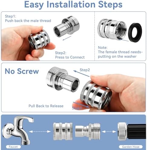 5 Pack 2026 New Stainless Steel Garden Hose Quick Connect Fittings, Quick Release Connect Fitting sets, 1/2 to 3/4 Inch GHT Garden Hose Adapter, Heavy Duty Water Hose Connector for Hoses and Sprayers - Image 4