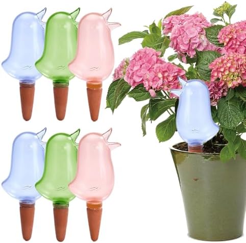 Bird Modelling Automatic Watering Device, Decorative Plant Waterer Bird Shape for Indoor Outdoor, Self Watering Spikes for Potted Plants, Irrigation Watering Stakes for Garden (Smile Mix-6pcs) by OEKYTOY