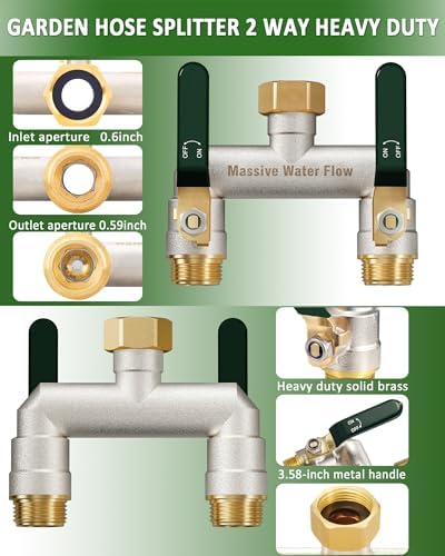 Hose Splitter 2 Way Heavy Duty, Brass Garden Hose Splitter - Image 3