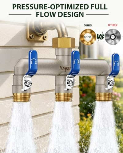 3-Way Garden Hose Splitter, Heavy-Duty Brass, 3/4" GHT, (Blue) - Image 5