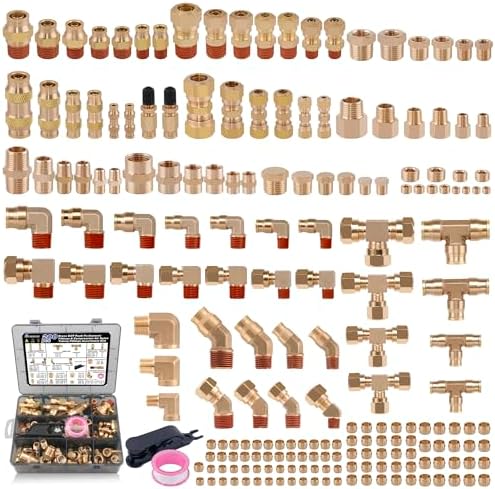 200 Pcs Brass DOT Air Brake Line & Compression Fittings Kit by Ailbiuko