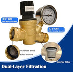 Hourleey RV Water Pressure Regulator, Adjustable Handle Brass Water Pressure Regulator, Water Pressure Reducer with Gauge and Inlet Screened Filter for RV Camper Travel Trailer - Image 3