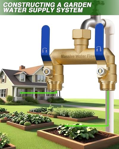 Hose Splitter 2 Way Heavy Duty, Full Flow Garden Hose Splitter with 2 Long Metal Handles, Brass Rust and Freeze Resistant Water Hose Bib Splitter, T Adapter Connector with 3/4 - Inch GHT Thread（Blue） - Image 7