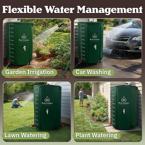 Collapsible Rain Barrel Kit - 100 Gallon / 380 L Portable Collapsible Water Container Tank - PVC Rain Collection System with Filter, Spigot, Outlet Valve, Overflow Tap and Hose by Pure Garden (Green) - Image 6