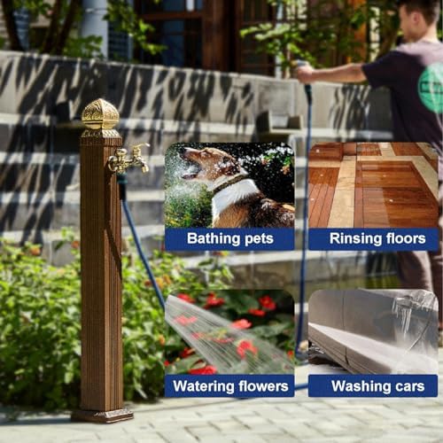 Outdoor Retro Post Faucet, Freestanding Garden Hose Holder Brass Double Outlet Garden Tap, Floor Mounted Water Tap Anti-Freezing Faucet Post for Garde(One Color 85cm/33.5in) - Image 3
