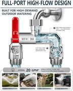 MFH 2-Way Garden Hose Splitter, 304 Stainless Steel, Red - Image 3