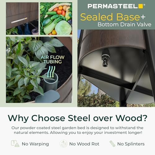 Permasteel Raised Garden Bed with Legs, 40×20×37 in, Planter Box with EnGrow™ TrueSoil™ Technology for Vegetables, Flowers, Herbs, and Fruit, Outdoor Indoor, Storage Shelf, Wood Brown - Image 6