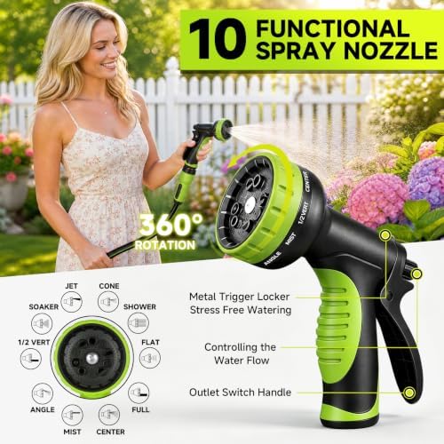 Garden Hose 100ft, Non-Expandable Heavy Duty Water Hose with 10 Function Sprayer, Flexible, Leakproof, Kink Resistant & Hybrid Hose for Yard, Outdoor, 600 PSI - Image 6
