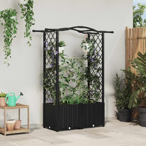 Raised Garden Bed with Trellis and Roof, Black Planter Box - Image 2