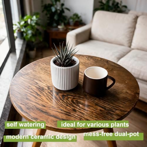 Small Ceramic self Watering Pot for Succulents, 4 inch, White,2pack - Image 4