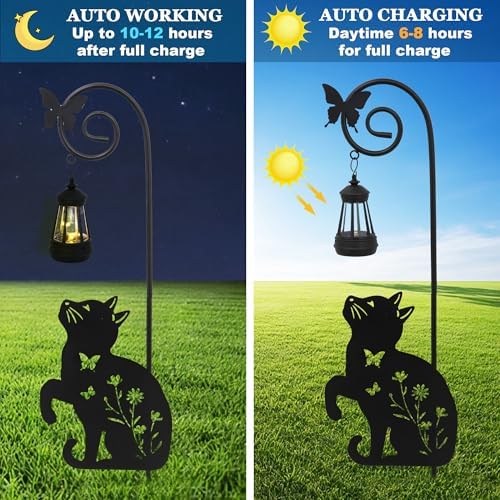 Solar Cat Lantern Garden Stakes 28.7in Metal Outdoor Night Light - Image 3