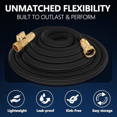 Flexible Garden Hose 50 FT, Ultra Lightweight Water Hoses 50FT w/10 Function Sprayer and 3/4" Brass Fittings, Kink-Free, Sturdy, Abrasion Resistant for Yard, Lawn, Outdoor and Gardening(Black) - Image 4