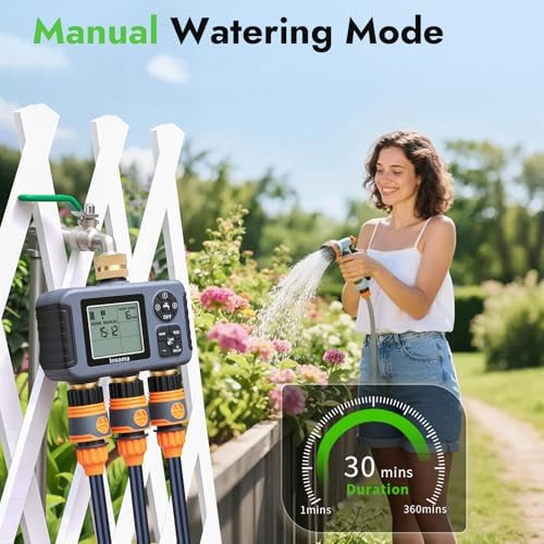 Insoma Water Timer with Brass Inlet, 3 Independent Zones Outdoor Hose Timer for Garden Faucet with Auto/Manual/Rain Delay Mode, IPX5 Waterproof, Sprinkler Irrigation Controller for Yard Lawn - Image 4
