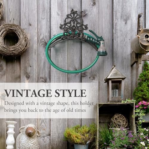 MyGift Wall Mounted Garden Hose Holder, Decorative Vintage French Floral Scrollwork hose Reel Hanger, Dark Coffee Cast Iron Water Hose Storage Rack - Image 3