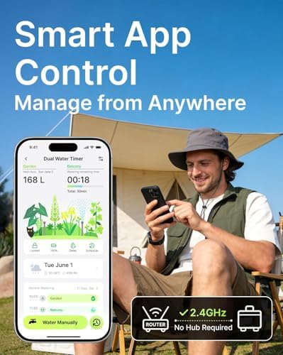Solar WiFi Water Timer for Garden Hose, 2-Zone Sprinkler Controller with Flow Meter, Smart Irrigation System with Rain Delay, Brass Inlet, APP & Voice Control, No Hub Required - Image 2