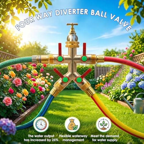 4 Way Brass Garden Hose Splitter 3/4" NPT Water Tap Connector with Individual Shut Off Valve Heavy Duty for Lawn Garden and Outdoor Use(red) - Image 6