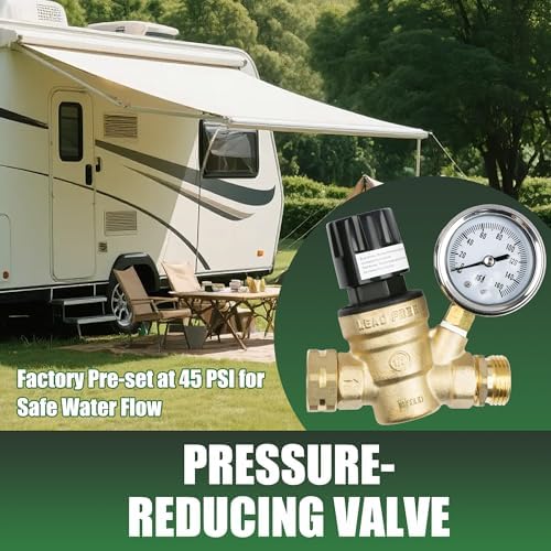 U.S. Solid 3/4 in GHT RV Water Pressure Regulator, Handwheel-Adjustable Lead-Free Brass Valve with 0-160 psi Gauge and Inlet Filter, for RV Camper Trailer and Garden Hose - Image 4