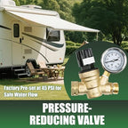 U.S. Solid 3/4 in GHT RV Water Pressure Regulator, Handwheel-Adjustable Lead-Free Brass Valve with 0-160 psi Gauge and Inlet Filter, for RV Camper Trailer and Garden Hose - Image 4