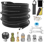 Sewer Jetter Kit for Pressure Washer,Water Jet Drain Cleaning Hose with Corner Rotating Button Spring Nose 1/4" NPT Sewer Cleaning Tool High-Pressure Nozzles,5800 PSI 100 FT by ALEIRY