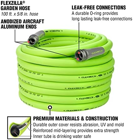 Gorilla 225’ Aluminum Zero-Rust Mobile Hose Reel & Flexzilla Garden Hose 5/8 in. x 100 ft, Heavy Duty, Lightweight, Drinking Water Safe, ZillaGreen - HFZG5100YW-E - Image 6