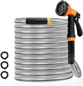 Besiter Garden Hose 50FT Stainless Steel Water Hose with 10 Functions Adjustable Spray Nozzle, Heavy-Duty Metal Garden Hose Flexible Durable No-Tangle & Kink Leak Dog Proof Hose for Yard Lawn(Orange) by Besiter
