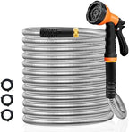 Besiter Garden Hose 50FT Stainless Steel Water Hose with 10 Functions Adjustable Spray Nozzle, Heavy-Duty Metal Garden Hose Flexible Durable No-Tangle & Kink Leak Dog Proof Hose for Yard Lawn(Orange) by Besiter