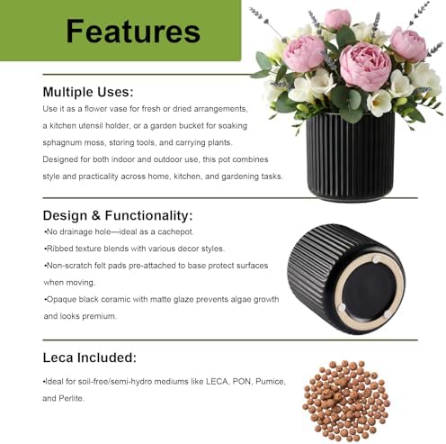 Ceramic Orchid Pot, Clear Nursery Pot & self Watering,5 inch,Black - Image 5