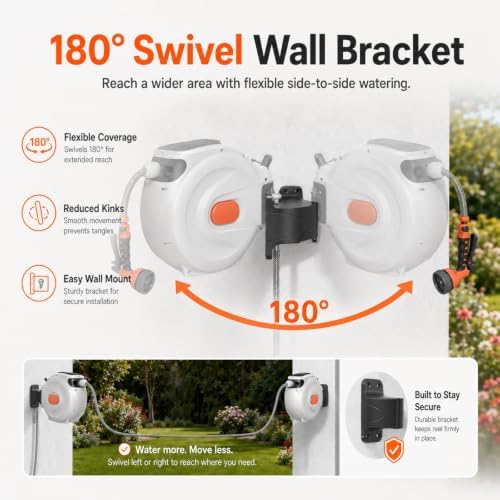 Retractable Water Hose Reel, Wall Mounted Garden Hose 32m/105ft - Image 3