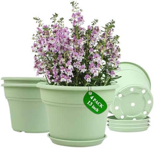 Pottiffe Plant-Pots-Planters-Indoor-Outdoor, 13 inch 4 Pack Green by Pottiffe