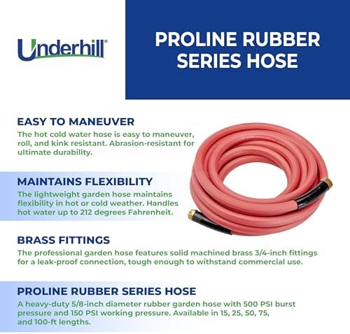 Underhill Proline Rubber Series Heavy-Duty Garden Hose for Hot or Cold Water, Lightweight, 500 PSI BP, 150 PSI WP, H58-025PRO-R 5/8 Inch x 25 ft Red - Image 3