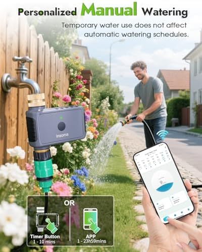 Insoma WiFi Hose Timer - Brass Inlet & Outlet, Voice/App Control Sprinkler Timers with Rain Delay/Manual/Auto Mode, Smart Water Timer for Garden/Lawn/Yard Work with Alexa & Google Home, Energy Saving - Image 5
